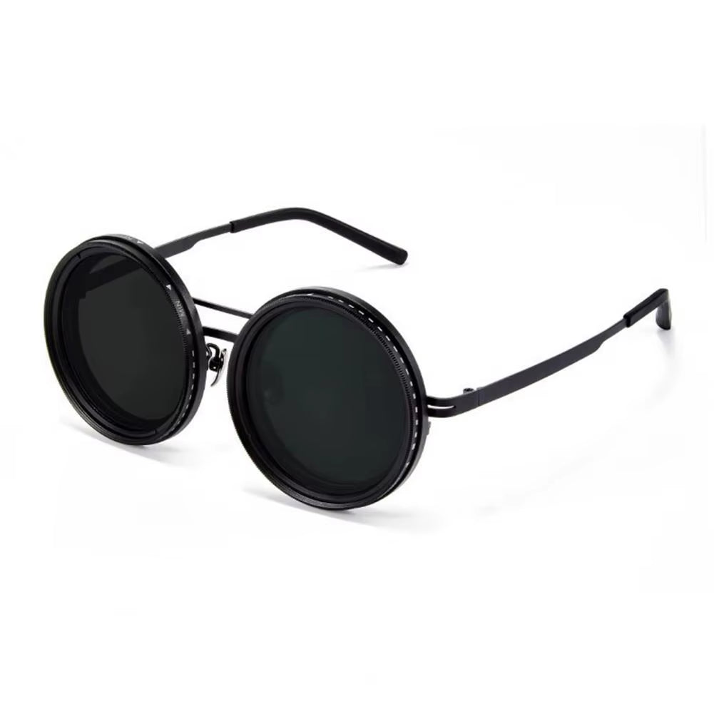 Stylish Rounded Polarized Glasses 1-9 Gears Adjustable Sunglasses with ND Filter Lenses Handcrafted Retro Glasses for Men Women