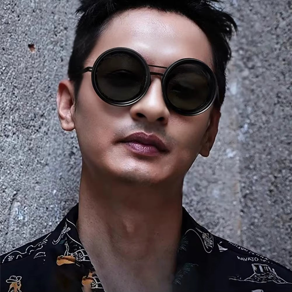 Stylish Rounded Polarized Glasses 1-9 Gears Adjustable Sunglasses with ND Filter Lenses Handcrafted Retro Glasses for Men Women