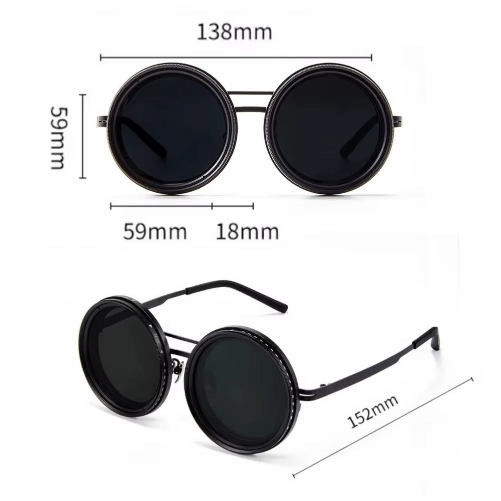 Stylish Rounded Polarized Glasses 1-9 Gears Adjustable Sunglasses with ND Filter Lenses Handcrafted Retro Glasses for Men Women