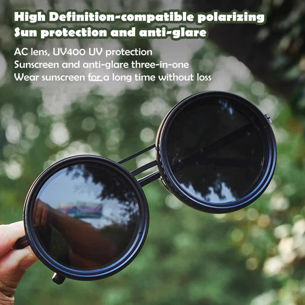 Stylish Rounded Polarized Glasses 1-9 Gears Adjustable Sunglasses with ND Filter Lenses Handcrafted Retro Glasses for Men Women