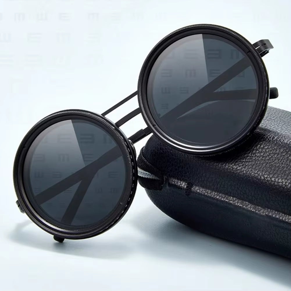Stylish Rounded Polarized Glasses 1-9 Gears Adjustable Sunglasses with ND Filter Lenses Handcrafted Retro Glasses for Men Women